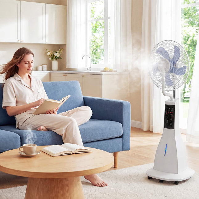 Misting Pedestal Fan, 3L Tank, Remote, 75-Degree Oscillation