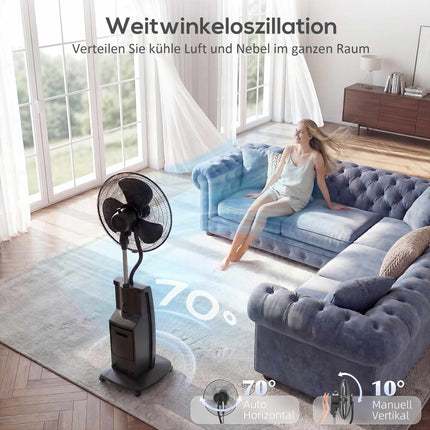Misting Pedestal Fan with Remote, 3 Speeds, 3.1L Tank