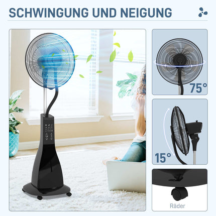 Misting Pedestal Fan with Remote, Black, 3L Tank