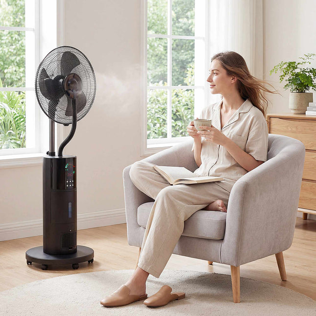 Misting Stand Fan with Remote, 2.3L Tank, 3 Speeds