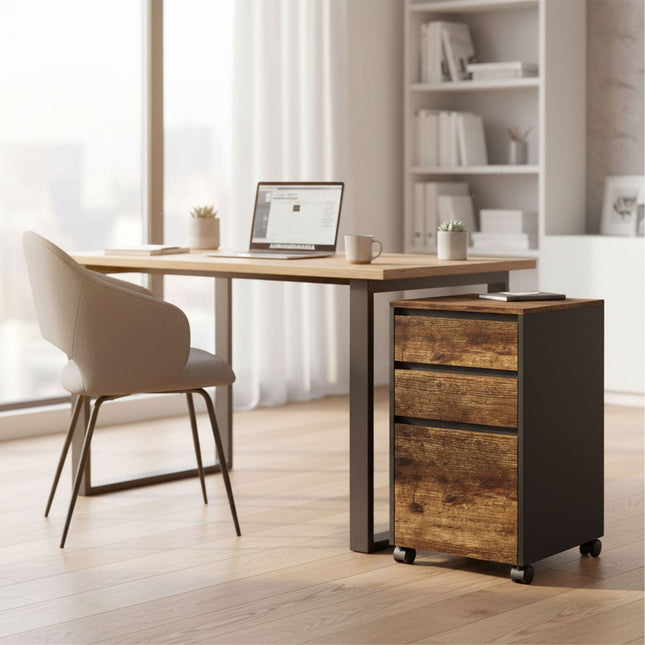 Mobile 3-Drawer Cabinet with Hanging File System