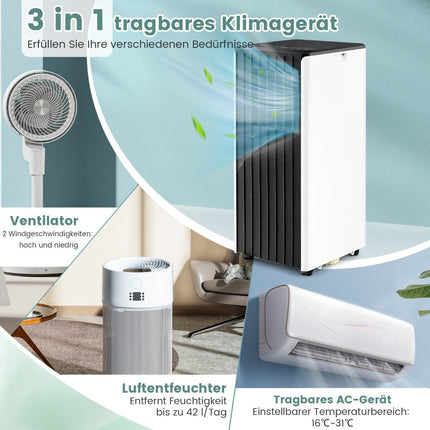 Mobile Air Conditioner 4-in-1 Air Conditioner Cooling & Fan & Dehumidification & Sleep Mode Remote Control 31 x 32 x 71.5 cm White