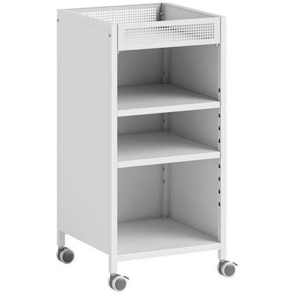Mobile Bookshelf with Adjustable Shelves, 3-Tier Cart, White