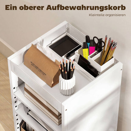 Mobile Bookshelf with Adjustable Shelves, 3-Tier Cart, White