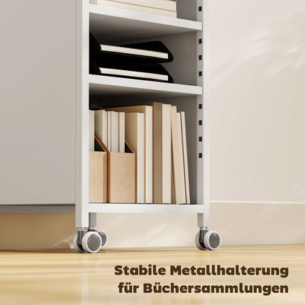 Mobile Bookshelf with Adjustable Shelves, 3-Tier Cart, White