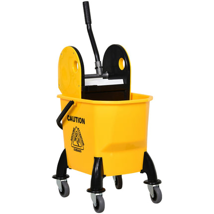 Yellow mobile bucket cleaning trolley, 26L, with turning device