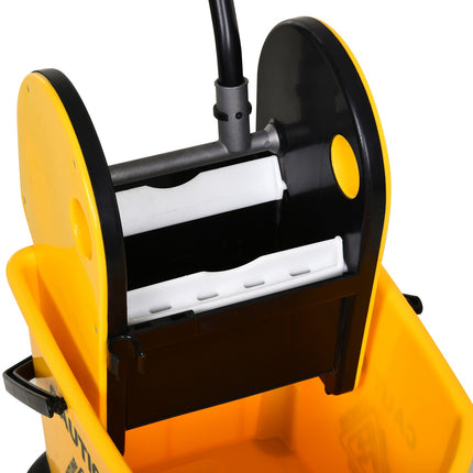 Yellow mobile bucket cleaning trolley, 26L, with turning device
