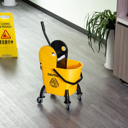 Yellow mobile bucket cleaning trolley, 26L, with turning device