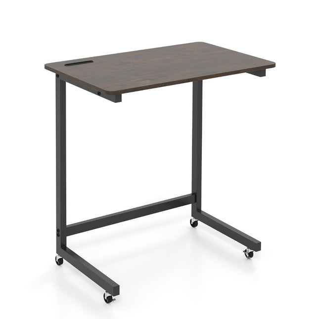 Mobile C-Shaped Side Table with Wheels and Phone Holder