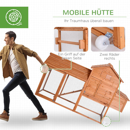 Mobile henhouse with wheels and nesting box - spruce wood