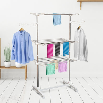 Collapsible mobile clothes airer, 3 levels, 80-142 cm Adjustable
