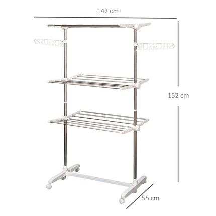 Collapsible mobile clothes airer, 3 levels, 80-142 cm Adjustable