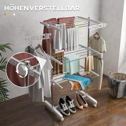 Collapsible mobile clothes airer, 3 levels, 80-142 cm Adjustable
