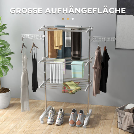 Collapsible mobile clothes airer, 3 levels, 80-142 cm Adjustable