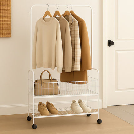 Mobile Clothes Rack with 2 Shelves – Sturdy & Portable
