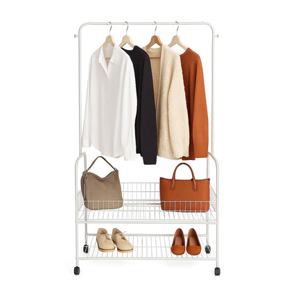 Mobile Clothes Rack with 2 Shelves – Sturdy & Portable
