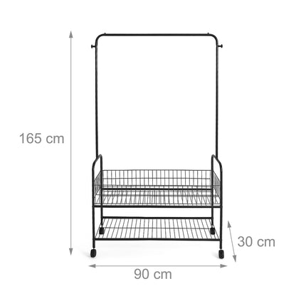 Mobile Clothes Rack with 2 Shelves and Wheels