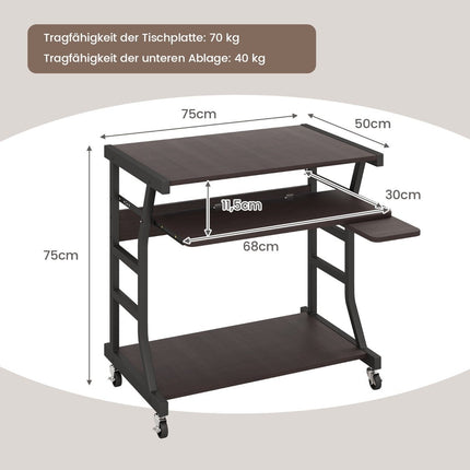 Mobile Computer Desk with Keyboard Tray & Wheels