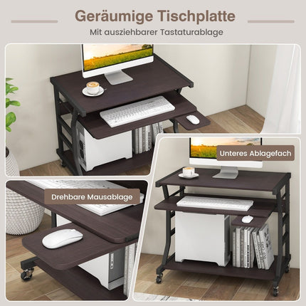 Mobile Computer Desk with Keyboard Tray & Wheels