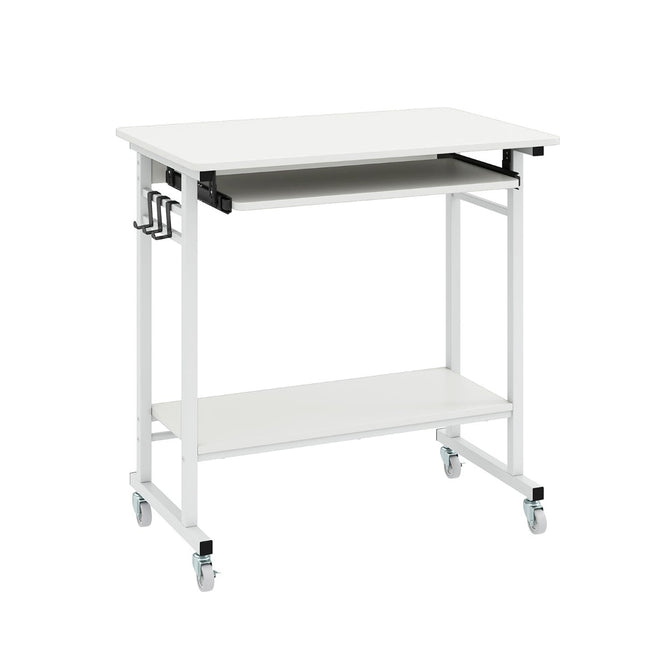 Mobile Computer Desk with Keyboard Tray, White, 80x50x78 cm
