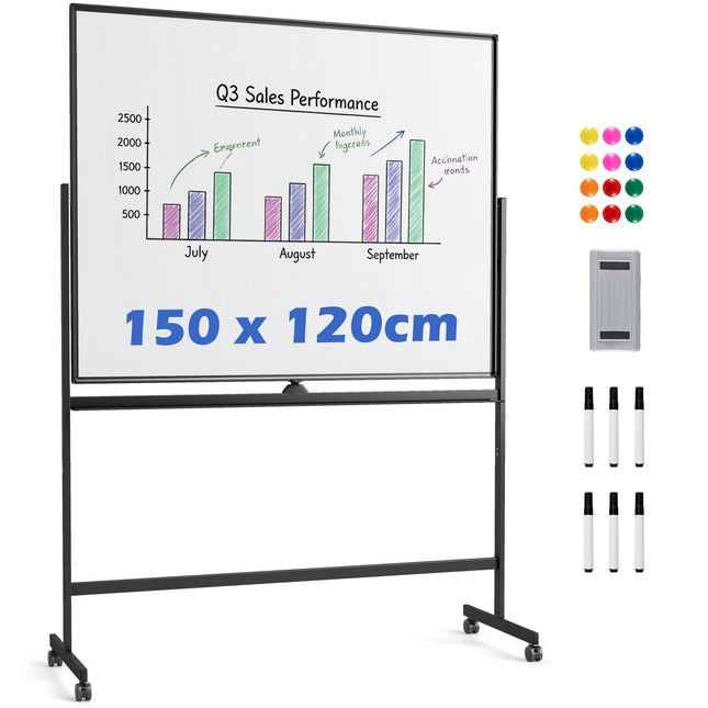 Mobile Double-Sided Magnetic Whiteboard with Stand