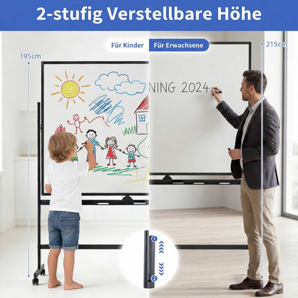 Mobile Double-Sided Magnetic Whiteboard with Stand