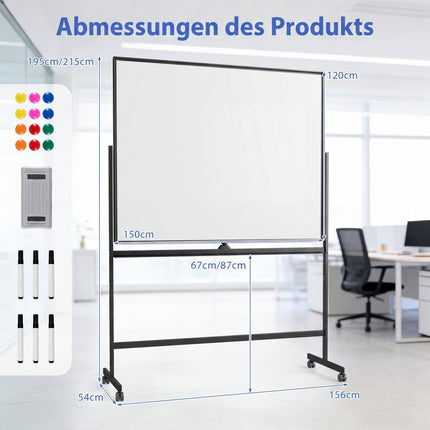 Mobile Double-Sided Magnetic Whiteboard with Stand