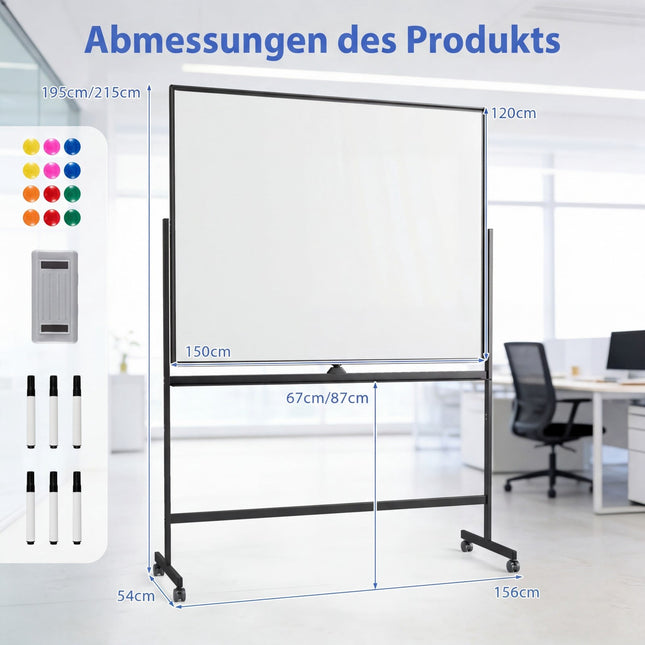 Mobile Double-Sided Magnetic Whiteboard with Stand