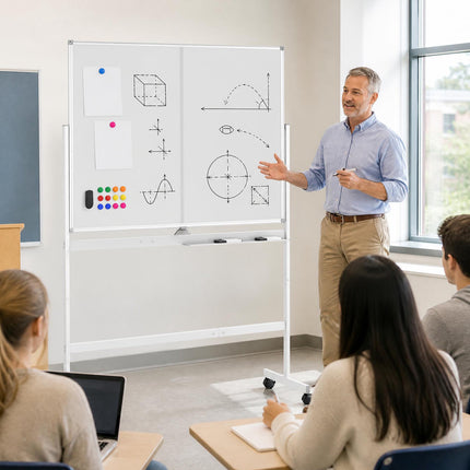 Mobile Double-Sided Magnetic Whiteboard with Wheels, 120x90 cm
