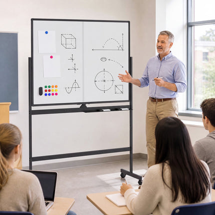 Mobile Double-Sided Magnetic Whiteboard with Wheels, 120x90 cm