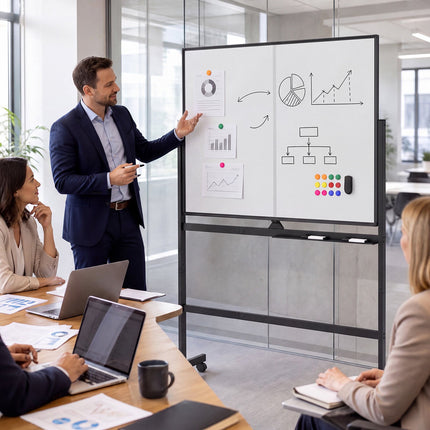 Mobile Double-Sided Magnetic Whiteboard with Wheels, 120x90 cm