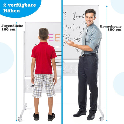 Mobile Double-Sided Whiteboard 120x90 cm with Stand & Wheels