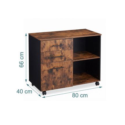 Mobile Drawer Unit with Shelves and Castors - Brown