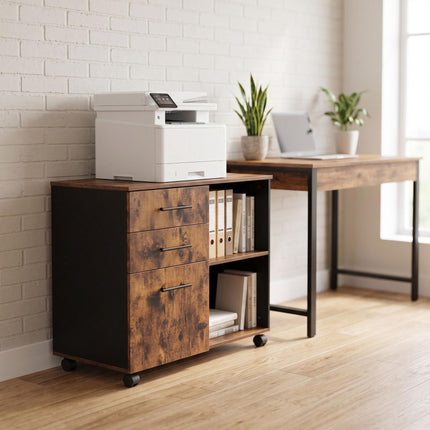 Mobile Drawer Unit with Shelves and Castors - Brown