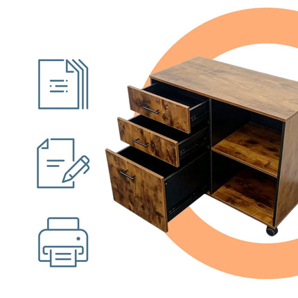 Mobile Drawer Unit with Shelves and Castors - Brown