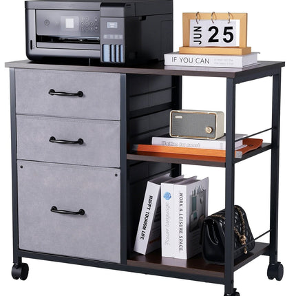 Mobile File Cabinet With Wheels, 3 Fabric Drawers, 2 Shelves