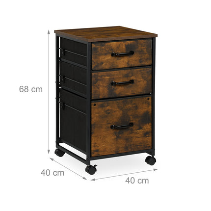 Mobile File Cabinet with 3 Drawers, Industrial Style