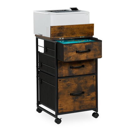 Mobile File Cabinet with 3 Drawers, Industrial Style