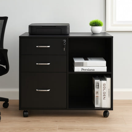 Mobile File Cabinet with 3 Drawers and File Storage