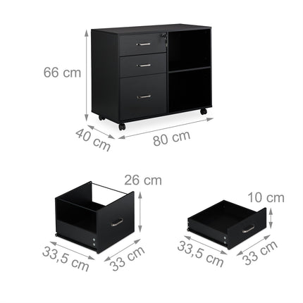 Mobile File Cabinet with 3 Drawers and File Storage
