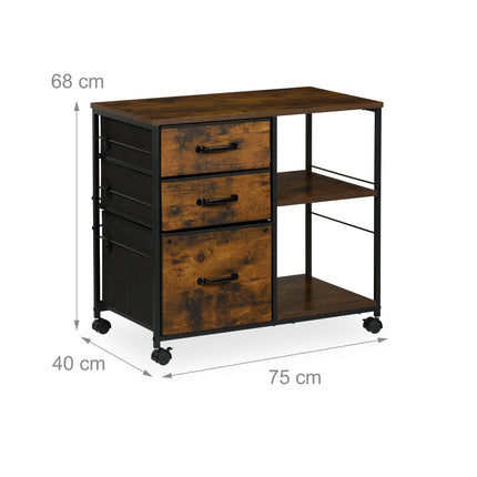 Mobile File Cabinet with 3 Drawers and Shelves