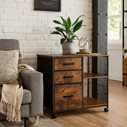 Mobile File Cabinet with 3 Drawers and Shelves