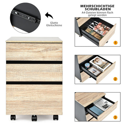 Mobile File Cabinet with 3 Drawers and Wheels