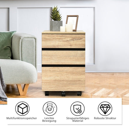 Mobile File Cabinet with 3 Drawers and Wheels