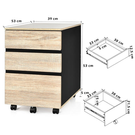 Mobile File Cabinet with 3 Drawers and Wheels