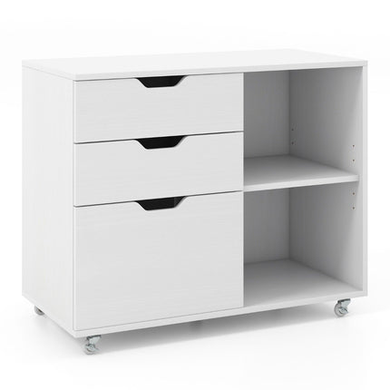 Mobile File Cabinet with 3 Drawers and Wheels, White