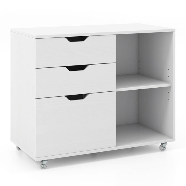 Mobile File Cabinet with 3 Drawers and Wheels, White