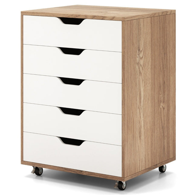 Mobile File Cabinet with 5 Drawers, 360° Wheels, 48x39.5x65.5 cm