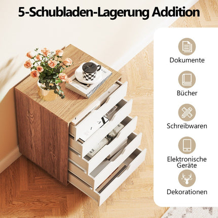 Mobile File Cabinet with 5 Drawers, 360° Wheels, 48x39.5x65.5 cm