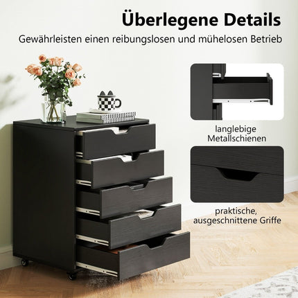 Mobile File Cabinet with 5 Drawers, Black, 49x41x66 cm